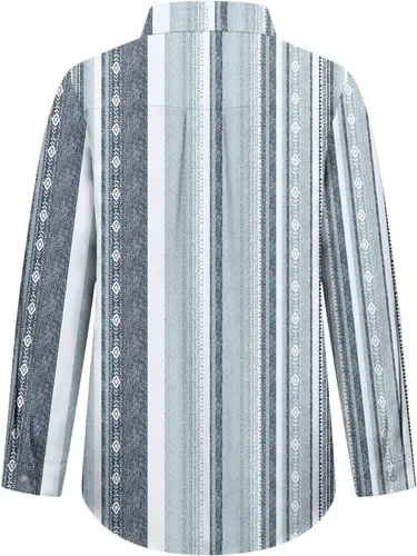 Vista 7 de Women's Striped Button Up Blouse Trendy Business Tops Dressy Soft Cotton Linen Tops Casual Long Sleeve Tops Fall Shirt