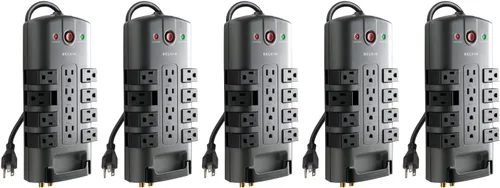 Vista 8 de Regleta giratoria con protección contra sobretensión y protección para teléfono con cable de 6 pies de Belkin Estándar Gris