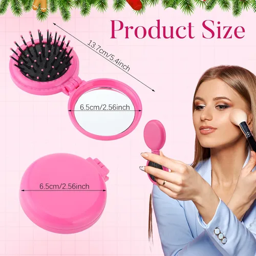 Vista 2 de Barydat 50 piezas de cepillo de pelo plegable de viaje con espejo, cepillo de pelo pequeño portátil a granel, mini peines compactos coloridos