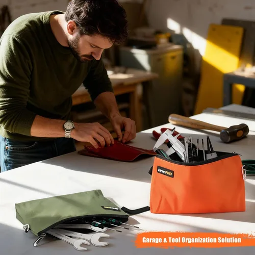 Vista 5 de GRENPRO Paquete de 8 bolsas de herramientas de lona con cremallera, bolsas de herramientas de 12 pulgadas, resistentes, bolsas organizadoras