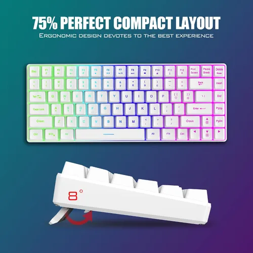 Vista 6 de RedThunder K84 Combo de Teclado y Mouse Inalámbrico, Batería Recargable con Retroiluminación Arco Iris, Teclado Ultra Compacto TKL de 75%