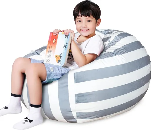 Vista 27 de Lukeight - Puf de almacenamiento de animales de peluche para niños, funda para puf de dinosaurio con cremallera para organizar la habitación