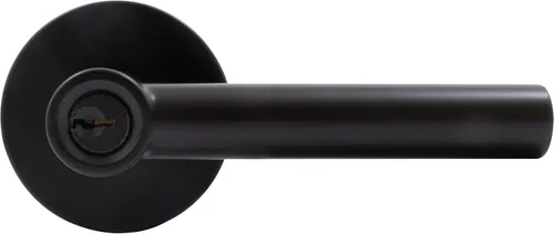 Vista 3 de Stone Harbor Hardware Zurich - Manija de puerta con roseta redonda, pestillo de entrada, llave KW, negro mate