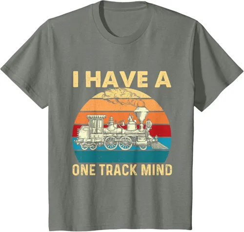Vista 73 de Camiseta con texto en inglés "I Have A One Track Mind - Trainspotter Model Train Railroad, Negro, S