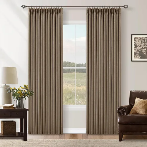 Vista 239 de Juego de 2 paneles de cortinas plisadas negras de 80 pulgadas para sala de estar, cortinas plisadas de lino con forro de 80 pulgadas de largo, 100%