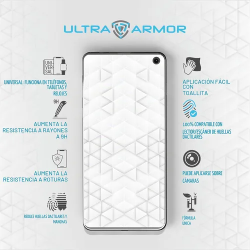 Vista 5 de ULTRA ARMOR Protector de pantalla de cristal líquido para todos los smartphones, tabletas y relojes, limpieza en nano protección - universal
