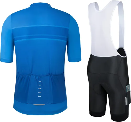Vista 2 de Conjunto de camiseta de ciclismo para hombre, kit de ciclismo con bolsillo trasero con cremallera, pantalones cortos con bolsillos Race Fit