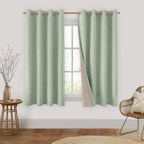 Vista 33 de HOMEIDEAS Cortinas 100% opacas beige de 63 pulgadas de largo, mezcla de lino con textura de oscurecimiento, cortinas con aislamiento térmico