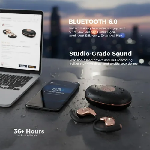 Vista 7 de Auriculares Bluetooth de oreja abierta 6.0, auriculares inalámbricos con ganchos para los oídos, tiempo de reproducción de 36 horas, ajuste cómodo a