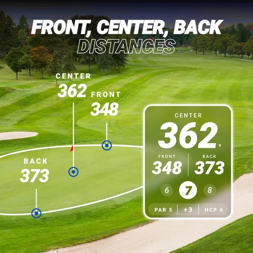 Vista 5 de Blue Tees Golf Player+ Altavoz GPS con tecnología de IA - Pantalla táctil, batería de más de 10 horas, más de 40,000 campos, distancias visuales