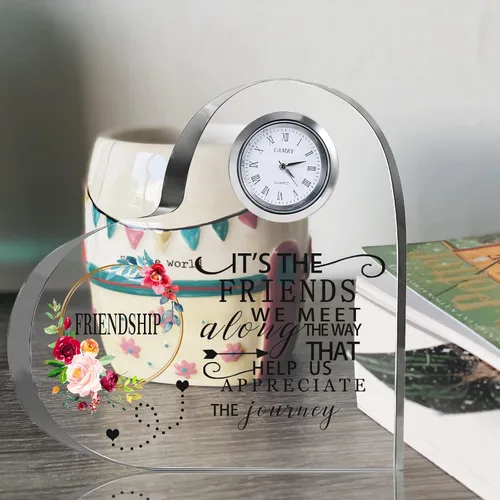 Vista 2 de Movdyka - Reloj de corazón de cristal con placa de regalo de amistad para mujeres y amigas Regalos únicos grabados grandes de 5.9 pulgadas