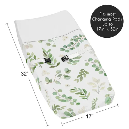Vista 5 de Sweet Jojo Designs Funda para cambiador de bebé, diseño de hojas florales, color verde y blanco, bohemio, acuarela, bosque, tropical, jardín tropical
