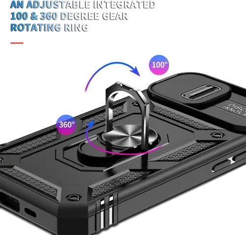 Vista 7 de Fetrim Funda para iPhone 14, Funda de teléfono con soporte de anillo de rotación para Apple iPhone 14 - Negro