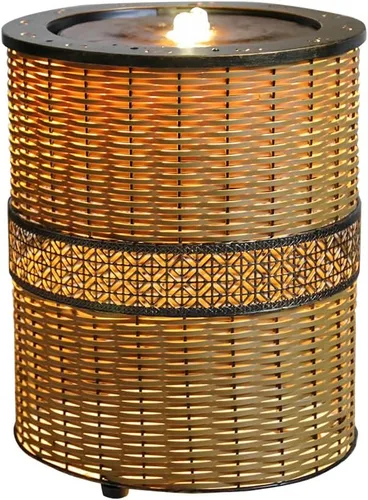 Vista 6 de Naturefalls Fuente de jardín hecha a mano para interiores y exteriores, fuente cilíndrica de metal de 16.9 pulgadas de alto con luz LED y bomba