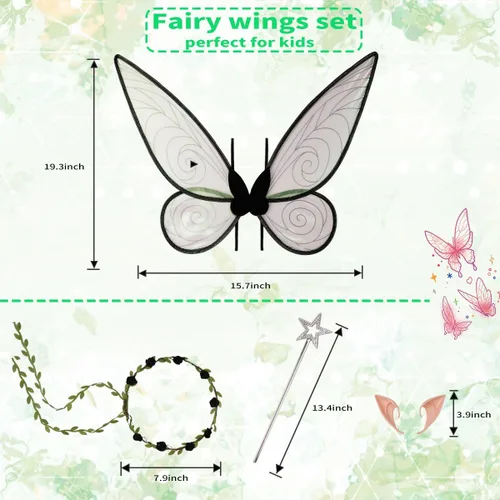 Vista 2 de QUCH Fairy Wings for Adults Fairy Costume for Women Butterfly Wings Fairy Accessories for Women Halloween Dress Up Party