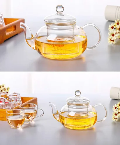 Vista 4 de Tetera de vidrio de 20 onzas con infusor, juego de tetera de borosilicato para té suelto, tés florales, estufa y microondas (20.3 fl oz)