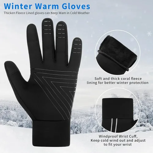 Vista 4 de Achiou Guantes de invierno para correr para hombres y mujeres, guantes ligeros para pantalla táctil, forros, guantes térmicos cálidos para ciclismo