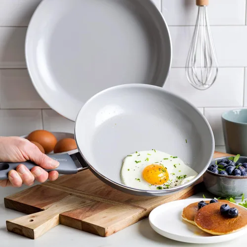 Vista 4 de GreenPan Dover - Sartén antiadherente de cerámica saludable de 10 pulgadas, sin PFAS, apta para lavavajillas, mango de agarre cómodo, gris