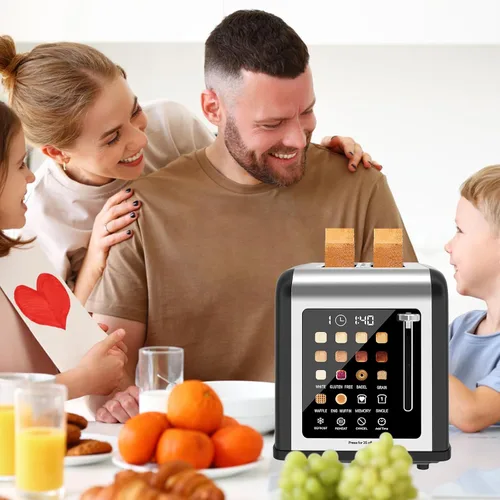 Vista 2 de Tostadora de 2 rebanadas con pantalla táctil, tostadoras de acero inoxidable con temporizador digital, tostadoras de 2 ranuras, 8 ajustes de sombra