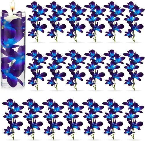 Vista 8 de Canlierr 8 flores artificiales de orquídea sintética azul y morado