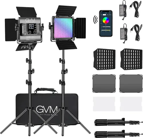 Vista 4 de GVM 850D RGB LED luces de video con 2 soportes de softbox, panel de iluminación de video a todo color de 360° con control de aplicación, 2 paquetes