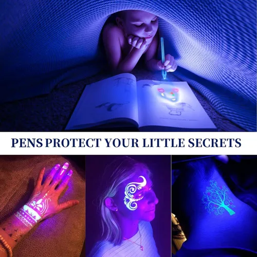 Vista 4 de 30 bolígrafos de tinta invisible con luz UV, bolígrafos espía con mensaje secreto, marcadores de tinta invisible mágica, recuerdos de fiesta