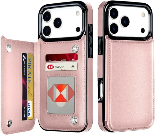 Vista 8 de Bizzib Funda tipo cartera para iPhone 17e con tarjetero, piel sintética de alta calidad, ranuras para tarjetas, protección contra caídas, a prueba