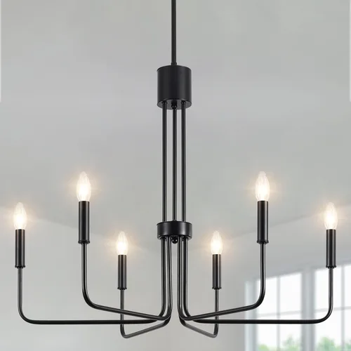 Vista 9 de ETONIMERR Lámpara colgante enchufable negra con luz larga de granja, lámpara colgante enchufable de 5 luces para comedor, lámpara de araña rústica