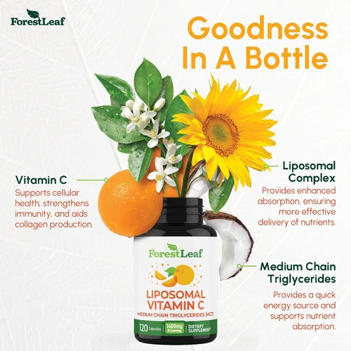 Vista 4 de ForestLeaf Vitamina C Liposomal 1000mg Cápsulas Suplemento Liposomal de Vitamina C de Alta Dosis con Ácidos Grasos de Aceite de Coco Absorción