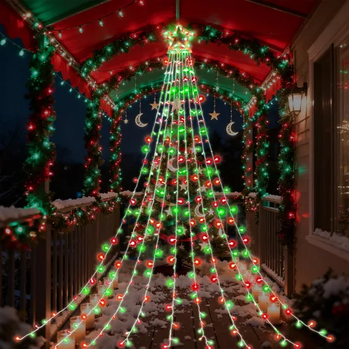 Vista 11 de Luces de estrella para decoración de Navidad al aire libre, 320 LED, 16.4 pies, luces de cadena para árbol de Navidad con topper de estrella