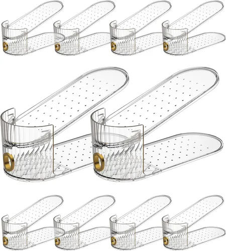 Vista 2 de Paquete de 10 organizadores transparentes de ranura para zapatos, apilador de zapatos para un par de zapatos, ajustable de doble capa gruesa y 50%