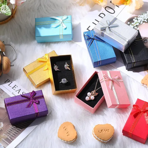 Vista 6 de Yinkin Juego de 72 cajas de regalo de joyería, pequeñas cajas de regalo de joyería con tapas, aretes, collares, pulseras, estuche de cartón