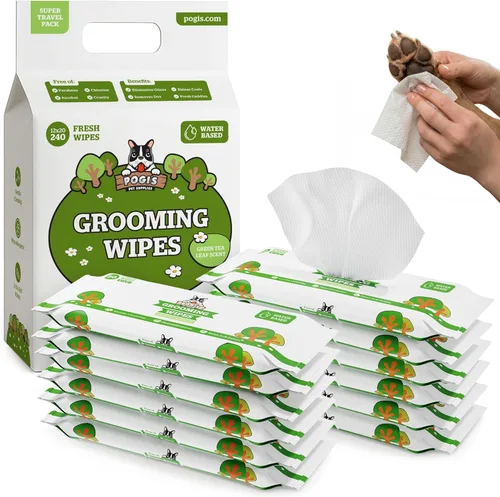 Vista 11 de Toallitas de aseo para perros de Pogi – Toallitas hipoalergénicas para mascotas para patas, cuerpo y trasero – Limpieza e hidratación, aroma a té