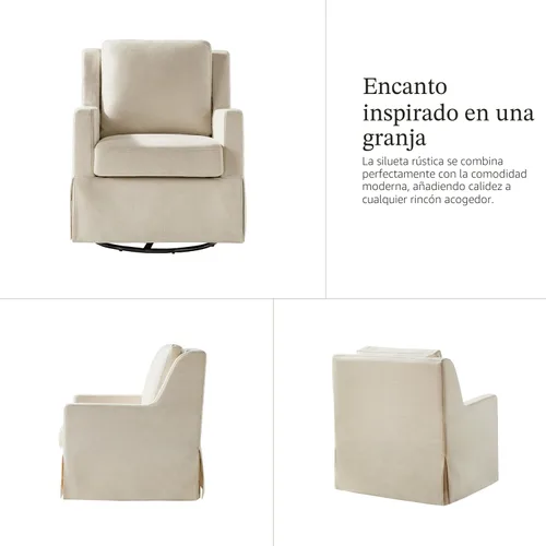Vista 6 de HULALA HOME Silla mecedora giratoria, silla mecedora giratoria de granja con funda lavable, sillón tapizado de tela con cojines rellenos de plumón