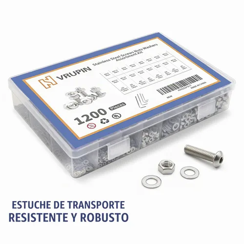 Vista 7 de Kit surtido de 1200 tuercas y pernos, tornillos métricos M2 M3 M4 M5, tornillos de máquina de acero inoxidable 304 con cabeza hexagonal y tuercas