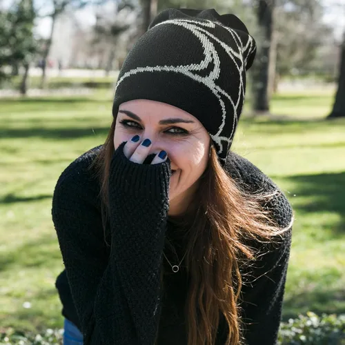 Vista 5 de Gorro de punto con orejas de gato para mujer, gorro de ganchillo con gorro de invierno a rayas, accesorios Y2K, gorros estilo gótico grunge