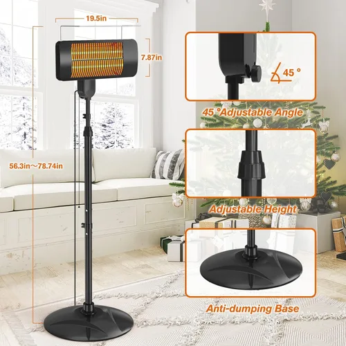 Vista 5 de Calentadores para exteriores para patio, 1500 W, 3 modos de calor y temporizador de 12 horas, calentador eléctrico impermeable IP54 con altura