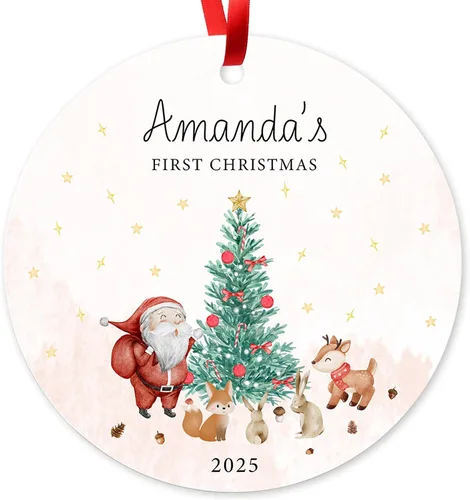 Vista 9 de Adorno de Navidad de familia de 3 2025, adorno personalizado para la primera Navidad del bebé, recuerdo de adorno familiar con tema de oso, 3.5 Co-03