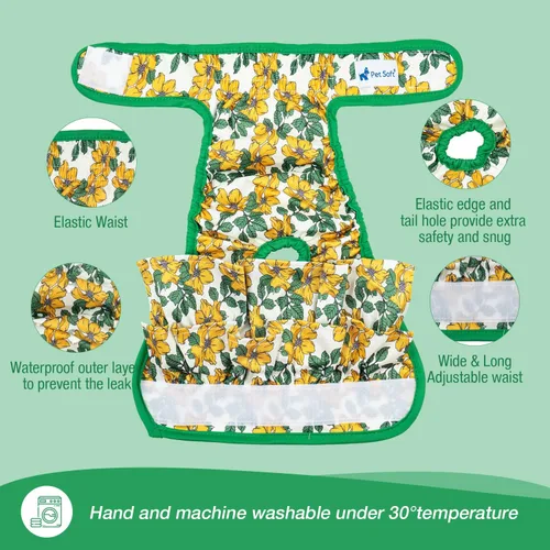 Vista 6 de Pet Soft Pañales para Perras Hembras – Paquete de 3 pañales lavables estilo vestido para perras hembras en celo – Bragas Reutilizables para Período