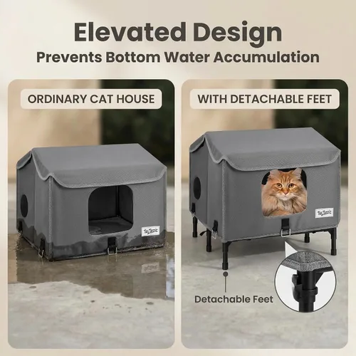 Vista 4 de Casa para gatos al aire libre resistente a la intemperie para primavera y verano, refugio portátil para gatos callejeros, sin instalación, plegable