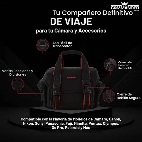 Vista 2 de COMMANDER OPTICS Bolsa grande para cámara, resistente al agua, acolchado suave, espaciosa bolsa de viaje para cámaras Canon EOS, Nikon, Sony y más