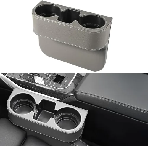 Vista 7 de Expansor de portavasos para automóvil y relleno de espacio para el asiento, funda de piel sintética con costuras, organizador de asiento delantero
