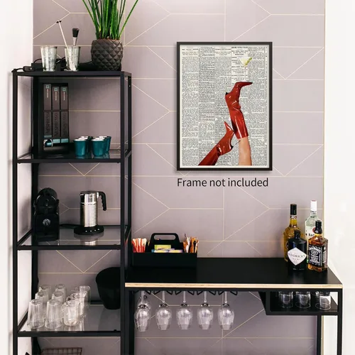 Vista 6 de Lianxiaw Martini - Póster de pared con botas rojas femeninas vintage, póster de cóctel feminista, periódico preparado con alcohol, impresiones