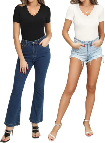 Vista 4 de MANGOPOP Body para mujer modal con cuello en V plegado sobre manga corta