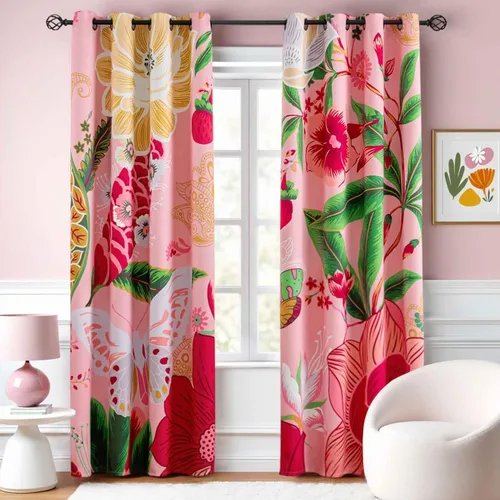 Vista 17 de Tyrot - Cortinas bohemias florales 100% opacas para dormitorio de 63 pulgadas de largo, 2 paneles. Cortinas botánicas de mediados de siglo