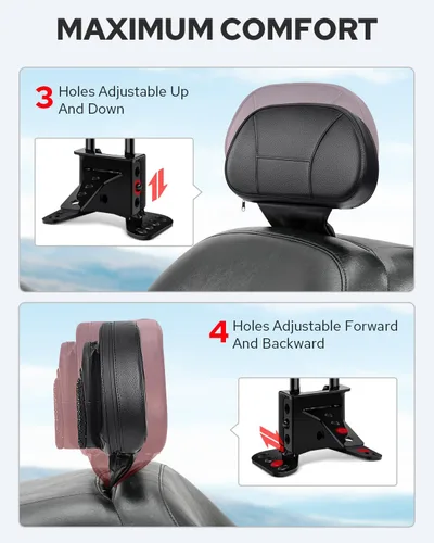 Vista 3 de Benlari Respaldo para conductor y pasajero, ajustable y desmontable, compatible con Harley Davidson Touring Street Glide Electra Glide Road Glide