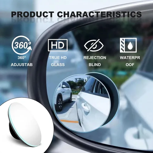 Vista 5 de 4 espejos de punto ciego para automóvil, espejo retrovisor HD de 2 pulgadas, redondo de vidrio sin marco, accesorios exteriores con gran angular