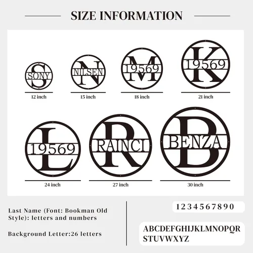 Vista 6 de Monogram Letter Metal Sign, Custom Metal Name Sign Address Numbers, Metal Wall Art, Family Wall Decor, Outdoor Metal Sign, Personalized Family Name