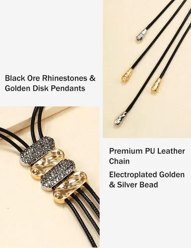Vista 3 de KISSKIKO Collares largos de moda para mujer, con dije de disco, collar de hebra, borla retráctil, cadena de suéter dorada, plata, negro, diamantes