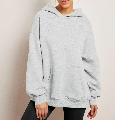 Vista 2 de Sudadera casual con capucha para mujer, de gran tamaño, manga larga, con bolsillos, color liso
